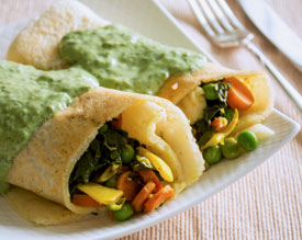 Dosas With Curried Veg & Basil Sauce
